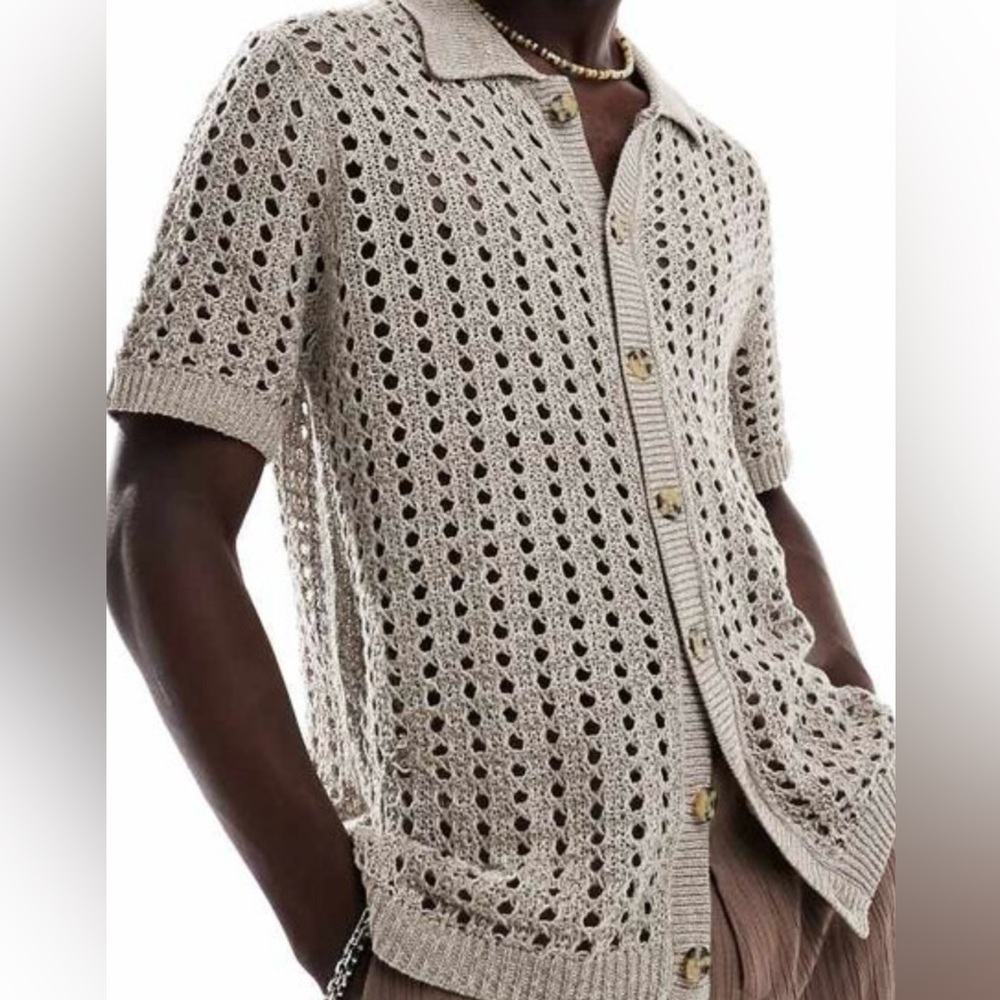 ASOS DESIGN Open Knit Short Sleeve Polo Shirt